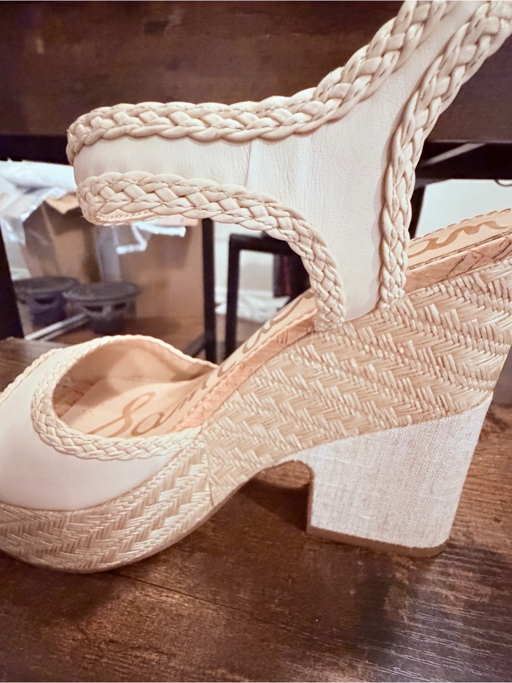 Sam Edelman  Lillie Woven Cork Platform Wedge Sandals Size 7 Ivory NWOT - Picture 5 of 5